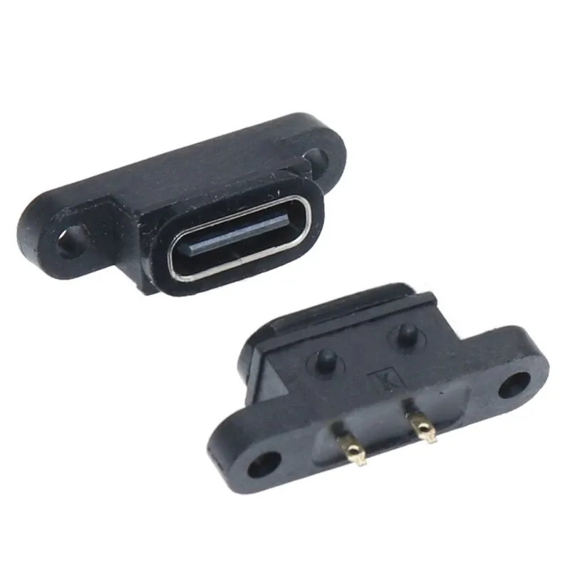 TYPE C 2Pin Waterproof Female USB C Socket Port with Screw Hole Fast Charge Charging Interface 180 Degree USB Connector