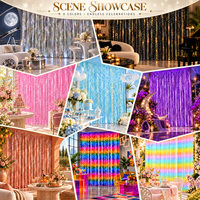 Rideau de franges en feuille d'aluminium à ondes en S, dégradé macaron, arc-en-ciel brillant, pour décorations de fête en gros
