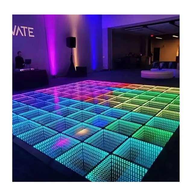 Remote Control Rgb Color Changing Infinity Mirror Glass 3d Interactive Floor DMX Led Wedding Interactive Dance Floor
