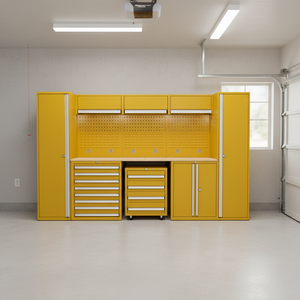 Armoire de rangement d'outils pour atelier de réparation automobile, armoire à outils modulaire robuste avec établi et panneau perforé, huit tiroirs avec roulettes - Product Image 3