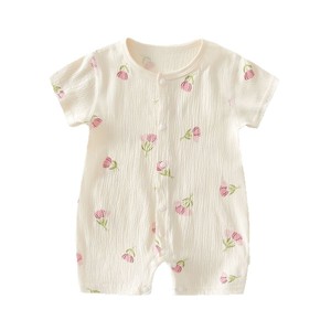 Body de Manga Corta para Bebé, Mono de Algodón Fino, Unisex, Transpirable, con Estampado Floral, para Verano - Product Image 5