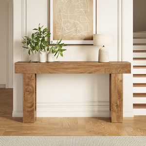 Mesa Consola Rústica de Madera Maciza SENYU, Mueble de Entrada Moderno Hecho a Mano con Base de Pedestal - Product Image 1