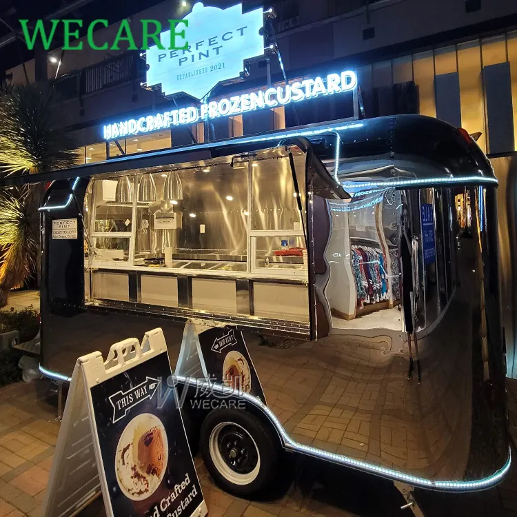 WECARE Custom Edelstahl Mobile Küche Catering Trailer Kaffee Snack Bar Airstream Fast Food Truck Trailer voll ausgestattet