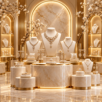 Agencement commercial de magasin de bijoux de luxe exclusif avec éclairage LED, vitrines et comptoirs en marbre