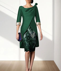 <span class=keywords><strong>Vestido</strong></span> de <span class=keywords><strong>Dos</strong></span> <span class=keywords><strong>Piezas</strong></span> para Madre de la Novia Mumuleo, <span class=keywords><strong>Vestido</strong></span> de <span class=keywords><strong>Invitada</strong></span> de Boda, Largo hasta la Rodilla, Satén con Encaje, Chaqueta de Manga 3/4, Vestidos con Bloques de Color - Product Image 3