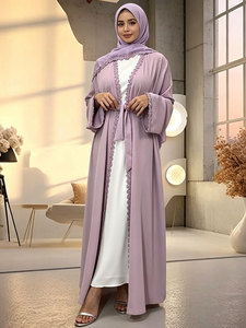 Abaya ouverte en dentelle florale Nida, robe islamique modeste avec hijab en mousseline pour femmes (14820) - Product Image 4