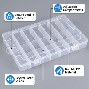 Boîte de rangement transparente en plastique réglable à 28 compartiments, grande boîte organisatrice pour bijoux, perles, matériel de pêche avec séparateurs amovibles - Product Image 2