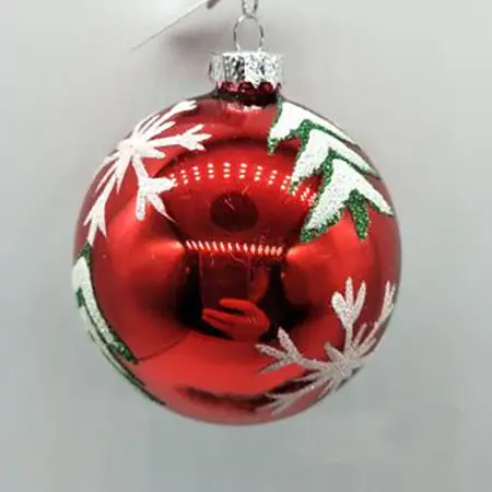 Hot selling classic Christmas decorations Handmade 8 cm red snowflake pattern Christmas glass ball