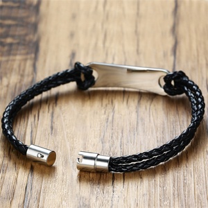 Mens <b>Leather</b> Magnet <b>Bracelets</b> Stainless Steel Custom Engraving Blank bar <b>Bracelet</b> - Product Image 4