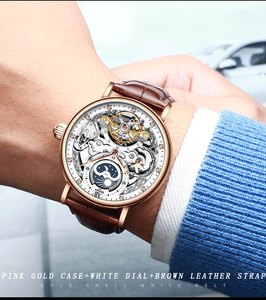 <span class=keywords><strong>KINYUED</strong></span>-<span class=keywords><strong>montre</strong></span> automatique pour homme, bijou mécanique en cuir véritable, nouveau design, J055 - Product Image 3