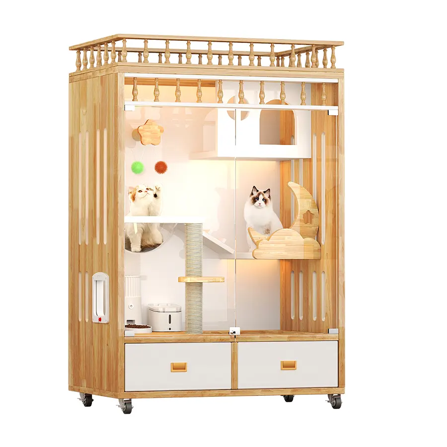 High quality 3-story cat wood villa pet cat cage villa furniture large luxury cat villa cage