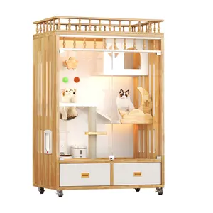 Di alta qualità a 3 piani villa in legno gatto per animali domestici gabbia villa mobili grande gabbia di lusso per gatti