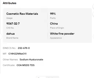 99% Purity Hyaluronic Acid Powder CAS 9067-32-7 High Low Molecular Sodium Hyaluronate For <b>Skin</b> Care Cosmetics - Product Image 6
