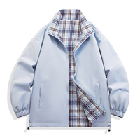 Veste réversible à carreaux streetwear zippée pour homme – Manteau décontracté double face