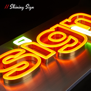 Personalización popular 3D 180 grados acrílico neón Acero inoxidable letrero iluminado frontal moda publicidad Logo letras sin MOQ - Product Image 2