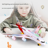 Mainan pesawat listrik untuk anak-anak, mainan pesawat terbang plastik warna-warni ukuran 45cm, Bump roda Universal dan Go Airbus A380