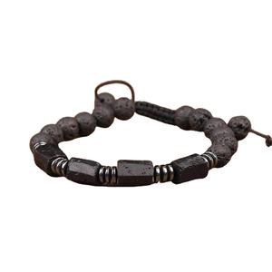 हस्तनिर्मित समायोज्य महिलाओं के फैशन ब्रेसलेट 8 मिमी प्राकृतिक काला टूर्मैरीन चिप काले लावा पत्थर के बीड - Product Image 1