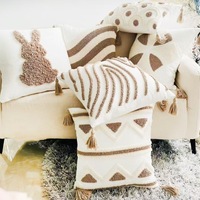 Nouveau Design Offre Spéciale poinçon aiguille Beige café jeter coussins couverture maison canapé décor taie d'oreiller avec glands