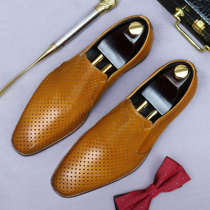 Summer slip-on leather shoes for men, suitable for business and casual wear, made of genuine leather with holes in the sole - Product Image 2