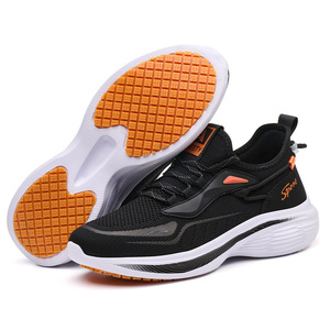 Chaussures de sécurité pour hommes, embout en acier, anti-écrasement, anti-perforation, respirantes, basses, à lacets avant, noires, résistantes à l'huile - Product Image 1