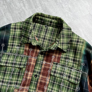 Luxury Heavyweight Boxy <b>Long</b> <b>Sleeve</b> <b>t</b> <b>Shirt</b> Streetwear Oversized <b>Button</b> up Cotton <b>T</b>-<b>shirt</b> Custom Plaid Flannel Rhinestone <b>Shirt</b> - Product Image 5