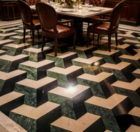 Mosaïque de carrelage en marbre 3D personnalisée, motif géométrique découpé au jet d'eau, incrustation de sol sans joint pour hôtel de luxe, salle à manger, villa