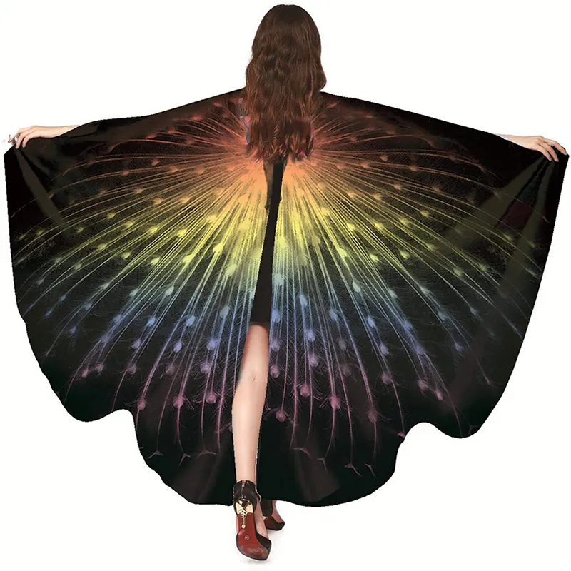 तितली पंख फैंसी पोशाक तितली शाल 130x168cm रंगीन फेयरी देवियों अप्सरा पिक्सी पोंचो कॉस्टयूम कार्निवल के लिए गौण