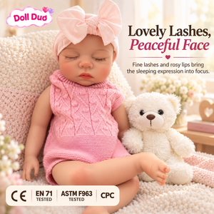 DollDuo 18 inch <b>Silicone</b> <b>Reborn</b> Baby <b>Doll</b> Sleeping Newborn Pink Knit Outfit Bow Custom Lifelike Thanksgiving Gift for Kids - Product Image 1