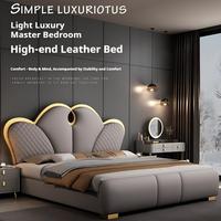 Luxuriöses Echtleder-Polsterbett Queen-Size Modernes Plattformbett für Schlafzimmermöbel OEM-Fabrik
