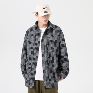 <span class=keywords><strong>Camicia</strong></span> di <span class=keywords><strong>Jeans</strong></span> a Scacchi Trendy Primavera-Autunno, Stile Coreano a Maniche Lunghe per Uomo, Moda High Street Bianco e Nero - Product Image 2