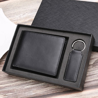 Set Hadiah Pria Terlaris Set Dompet Saku Koin Kulit Asli Kemasan Cantik dan Set Hadiah Gantungan Kunci untuk Hari Ayah
