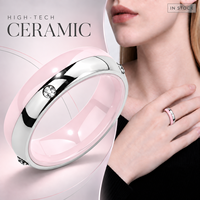 Bague en céramique haute technologie rose argentée avec accent en zircon transparent en acier inoxydable, bijoux unisexe, cadeau de mariage, vente en gros OEM ODM