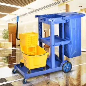 High Quality Plastic Room Service Janitor Cart Hot Selling Non Toxic And Odorless Folding Housekeeping Cleaning Trolley