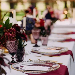 Platos de Cristal con Cuentas Doradas y Borde Metálico para Bodas, Fiestas y Eventos - Product Image 2