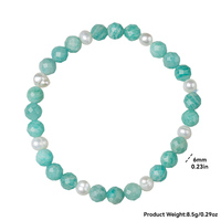 Bracelet en pierres précieuses naturelles Amazonite et Aigue-marine de 6 mm, perles rondes facettées, avec perle d'eau douce