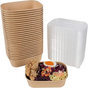 Bol à salade jetable biodégradable et recyclable personnalisé avec couvercles en papier kraft, impression UV/Flexographie, marque <span class=keywords><strong>Timeco</strong></span>, qualité alimentaire - Product Image 1