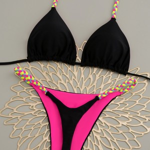 Costume <span class=keywords><strong>da</strong></span> bagno bikini <span class=keywords><strong>da</strong></span> donna 2026 con top all'americana e <span class=keywords><strong>slip</strong></span> brasiliano reversibile ad asciugatura rapida in Spandex/Poliestere, ideale per la spiaggia e feste in piscina - Product Image 3