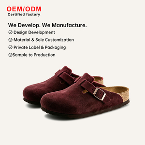 Mules sabots chic en daim de vache pour femme, en cuir nubuck, à semelle en bois, à enfiler, confortables, antidérapantes, décontractées, vente en gros - Product Image 1