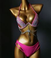 Ensemble de bikini personnalisé avec chaîne en strass pour femmes, maillot de bain sexy pour carnaval et festival, maillot de bain deux pièces pour soirée, fournisseur en gros d'usine OEM