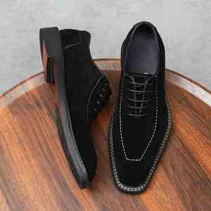 Nouvelles Chaussures d'Affaires Respirantes en Cuir de Vachette pour Hommes, Modèle Pointu avec Détail Gaufré, Imperméables pour l'Automne – Meilleures Ventes - Product Image 3