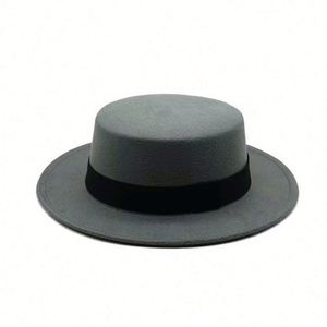 Spring New Creative Decorative Flat Top <b>Hat</b> Trend Casual Fedora <b>Hat</b> with Ribbon Band - Product Image 4