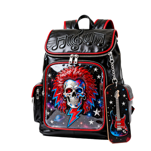 Custom Design Oni Skull Ita <b>Backpack</b> Transparent Window Badge Display PU Material <b>Waterproof</b> Closure Unisex Gothic <b>Backpack</b> - Product Image 6