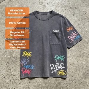 Fabricant de T-shirts à Marque Blanche – T-shirt Homme Ample Style Streetwear avec Impression Sérigraphiée Effet Délavé et Graffiti Vintage - Product Image 1