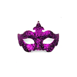 Masker PVC Glitter Berkilau Klasik, Kostum Pesta Karnaval Mardi Gras, Aksesori Masker Mata Pelangi Emas Ungu untuk Pesta
