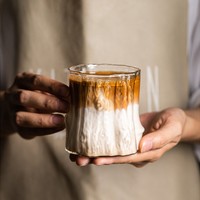 Produits en gros : Tasse à café en verre borosilicate de haute qualité, résistante à la chaleur, faite à la main, en forme d'écorce, mignonne, 300 ml (10 oz)