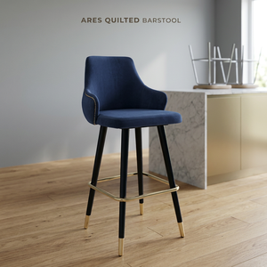 <b>Blue</b> Velvet <b>Bar</b> <b>Stool</b> Quilted Swivel Counter Chair Metal Legs for Hotel Apartment Dining - Product Image 2