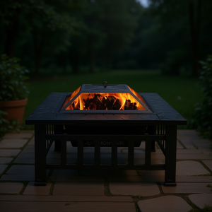 Brasero d'extérieur portable carré en acier de 60 cm de hauteur pour cour, patio, camping, chauffage - Product Image 2