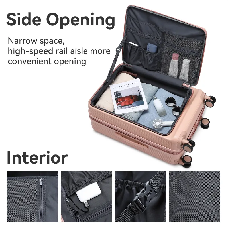 2024 Multifunction Luggage Custom Design Suitcase Travel Bag PC Smart Luggage With Front Pocket travelling suitcases