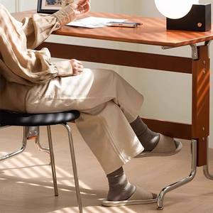 Escritorio de Madera Maciza Negra Estilo <span class=keywords><strong>Bauhaus</strong></span> de Mediados de Siglo |   Mesa Larga Retro con Patas de Acero Inoxidable, Escritorio de Computadora de Oficina Moderno y Minimalista - Product Image 6