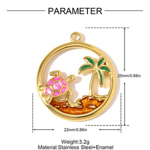 Pendentifs F182 Boho Océan & Nature en Acier Inoxydable Plaqué Or avec Rayons de Soleil, Tortue et Rayon de Soleil Éclatant, Ornés de Zircone Cubique et d'Émail - Product Image 5